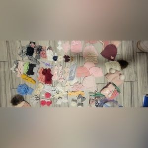 Bundle of Baby Girl headbands, Hats, and Socks
